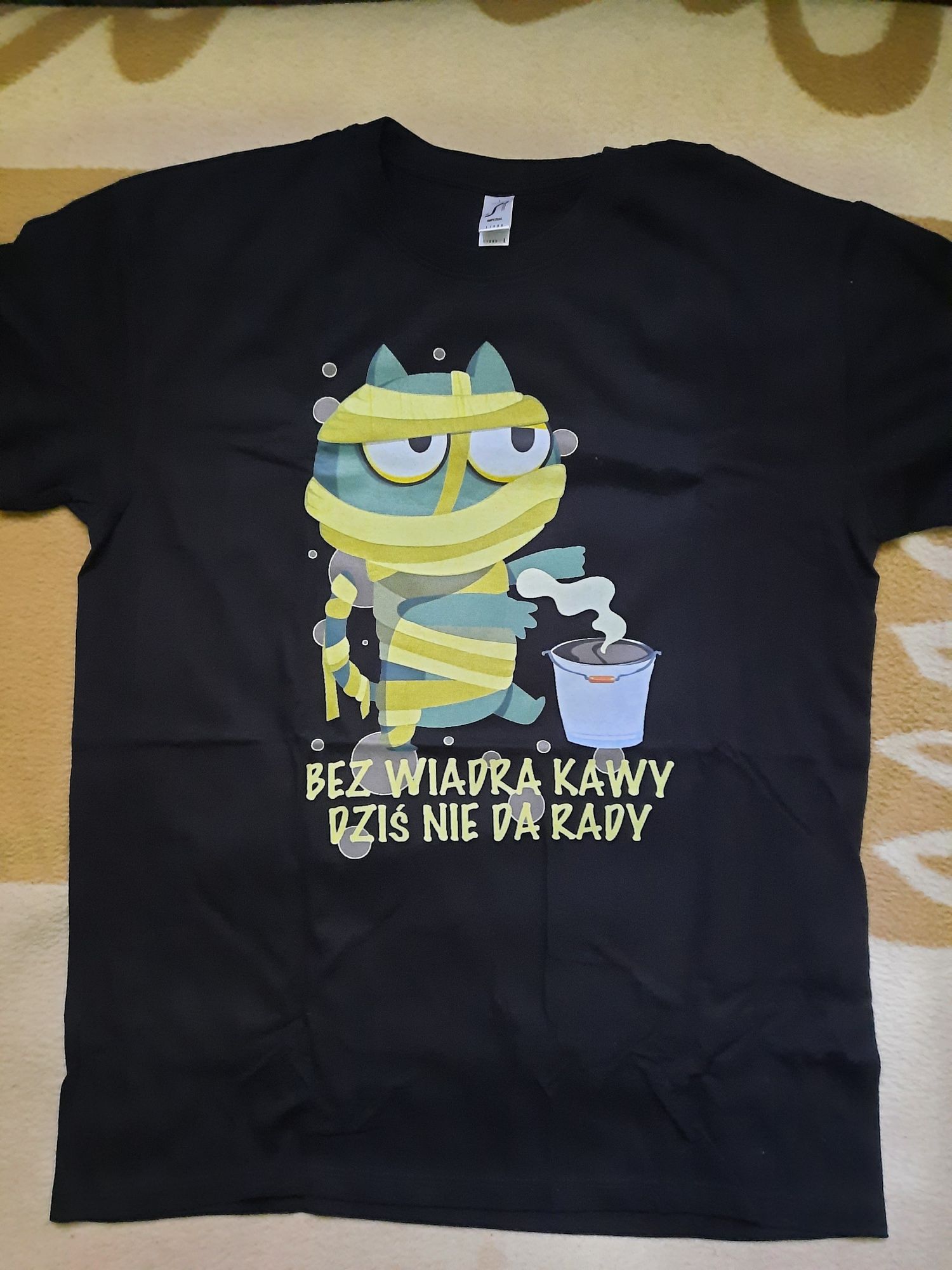 Koszulka Kot Kawa Mumia Bez wiadra kawy dzś śmieszna t-shirt Prezent L