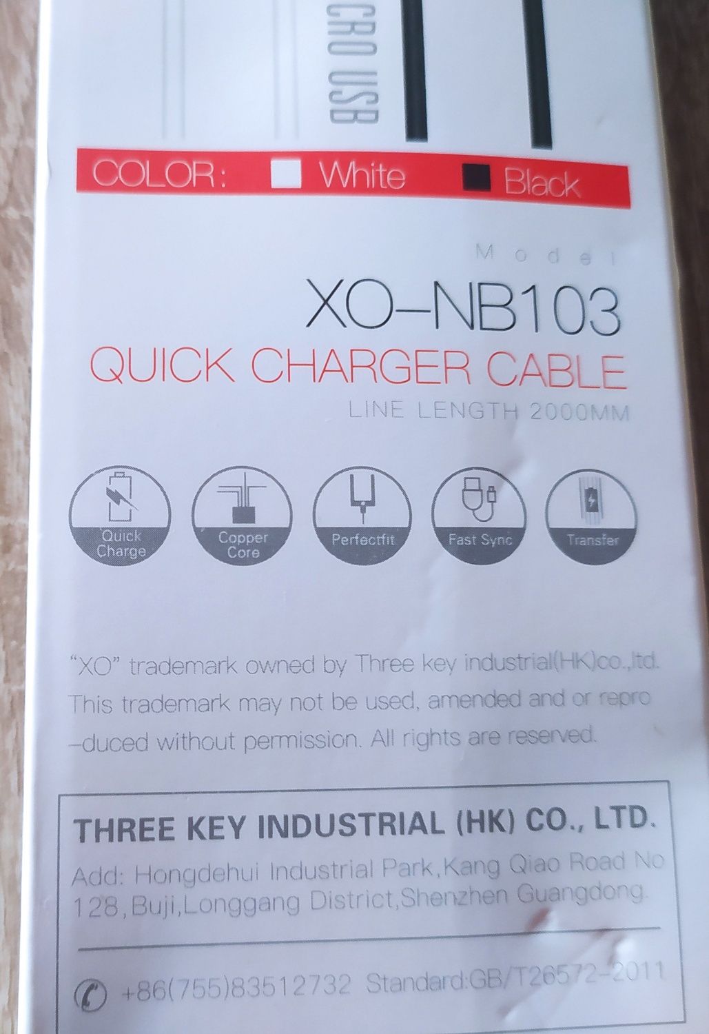 Kabel usb/micro usb 2.1A XO-NB103