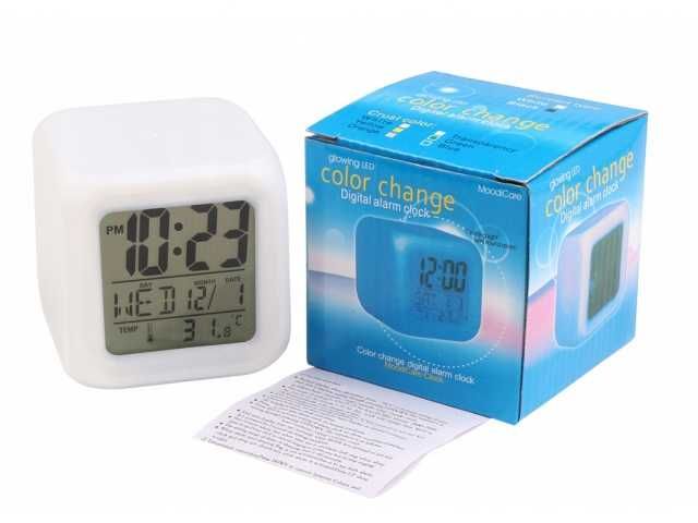 Budzik zegar led termometr świecący kameleon biały