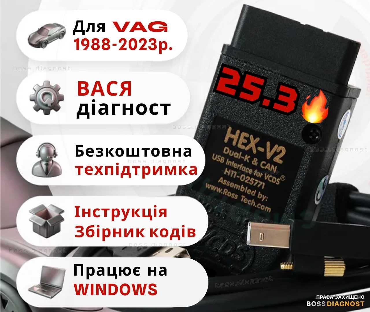 ВАСЯ Діагност 25.3 ‼️ АвтоСканер для VAG з 1988 по 2023р‼️ VCDS HEX V2