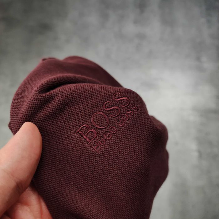 MĘSKA Koszulka Polo Długi Rękaw Longsleeve Bordo Hugo Boss Bawełna