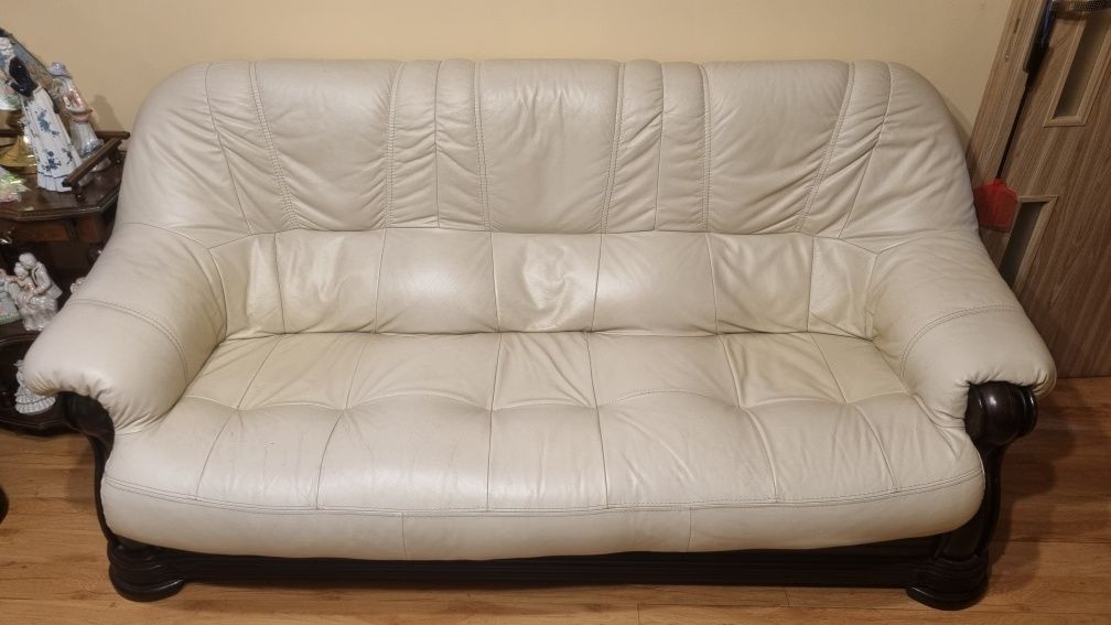 Komplet wypoczynkowy skóra sofa + 2x fotel