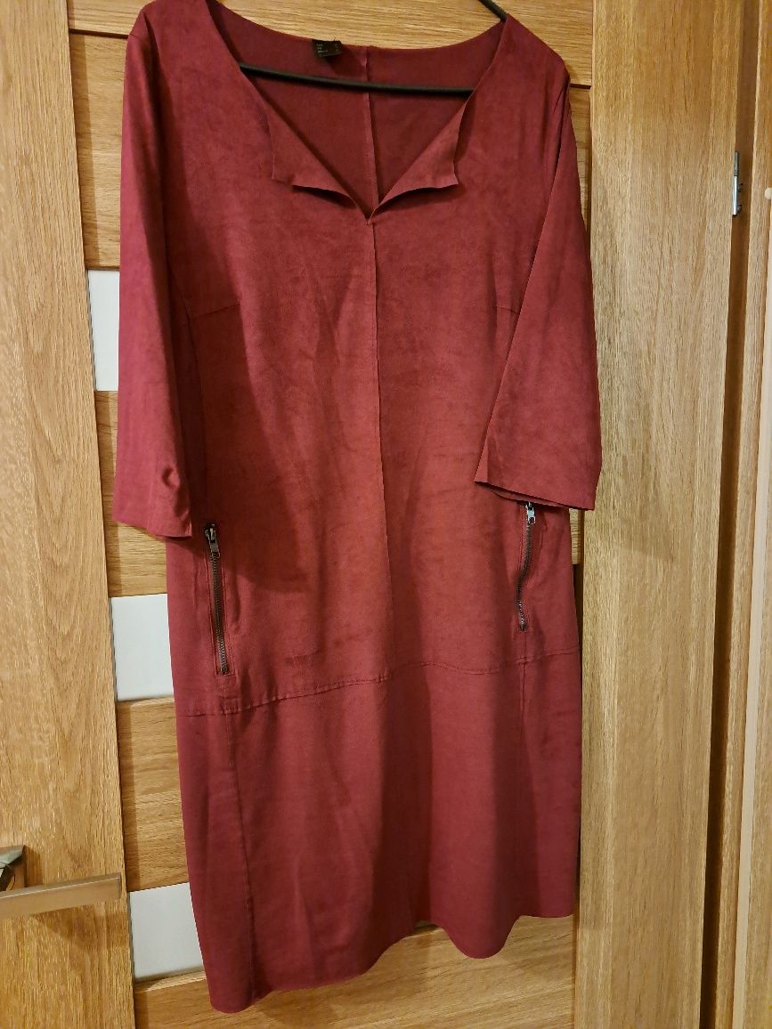 Bordowa, zamszowa sukienka Bonprix rozmiar L 40