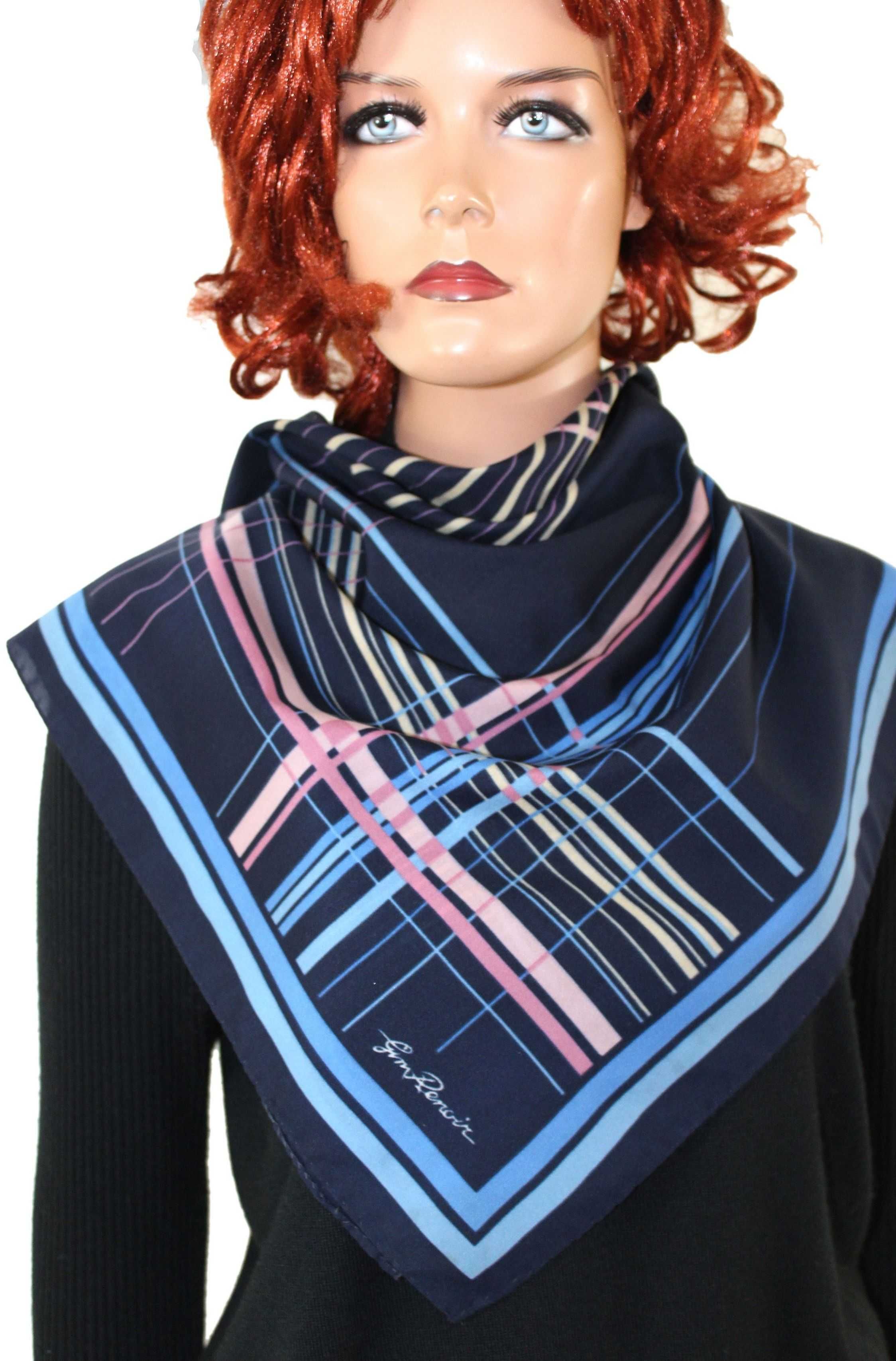 sy2 GIM RENOIR Stylowa Granatowa Chusta Apaszka 76x77