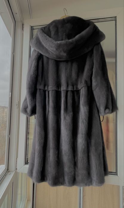 Графит! Греция! Необычная норковая шуба с капюшоном