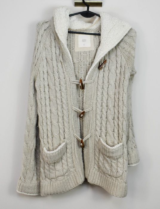 ZARA beżowy sweter kardigan kaptur S 36