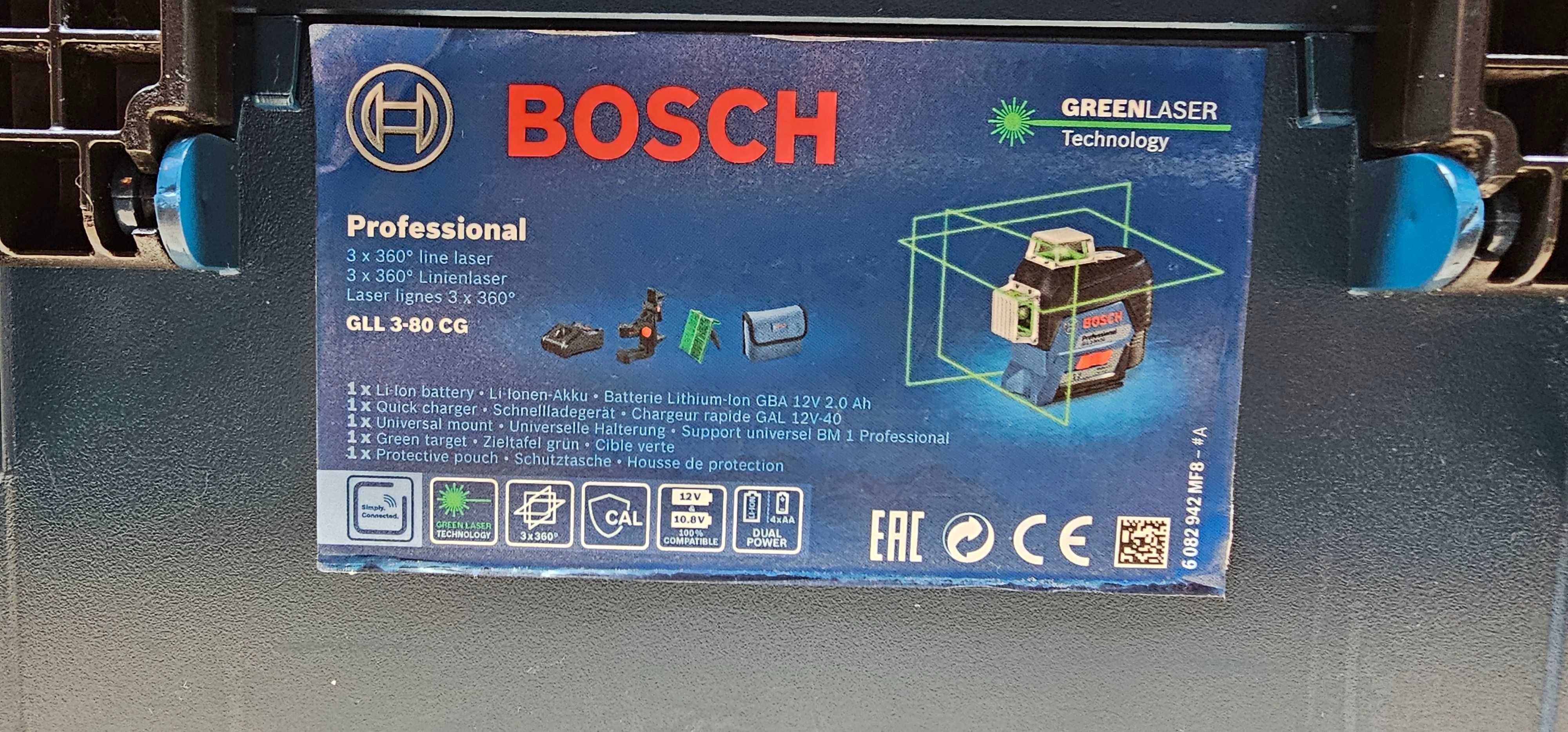 Laser Bosch GLL 3-80 CG , laser płaszczyznowy,  zielone linie