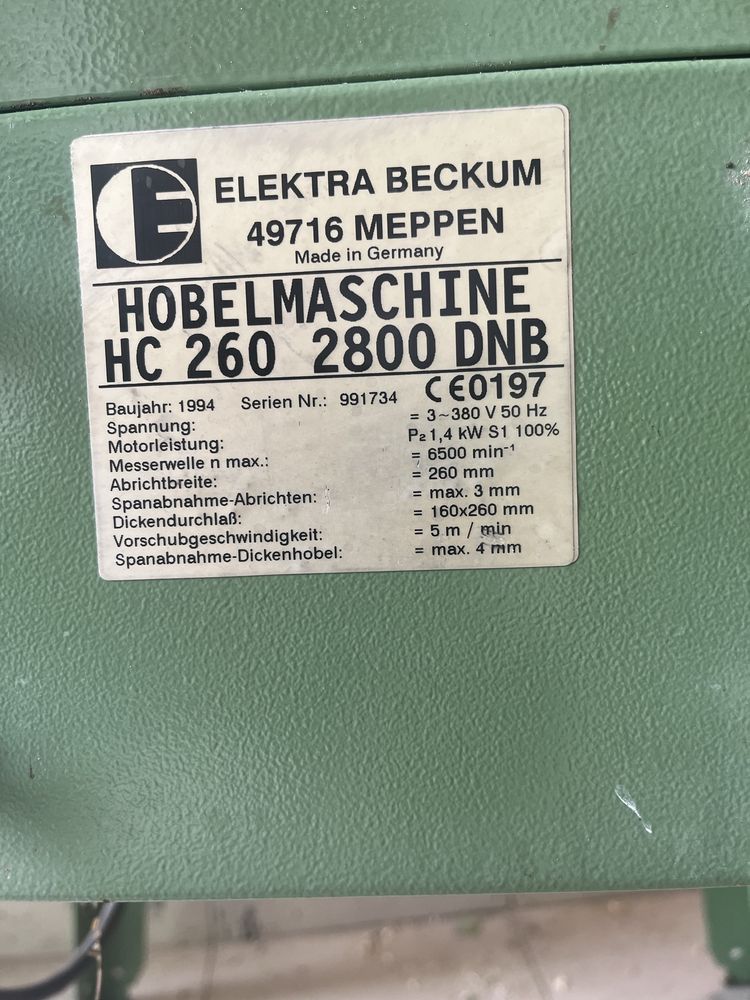 Grubosciówka Elektra Beckum strugarka równiarka 2,8kw 380v Szczytno