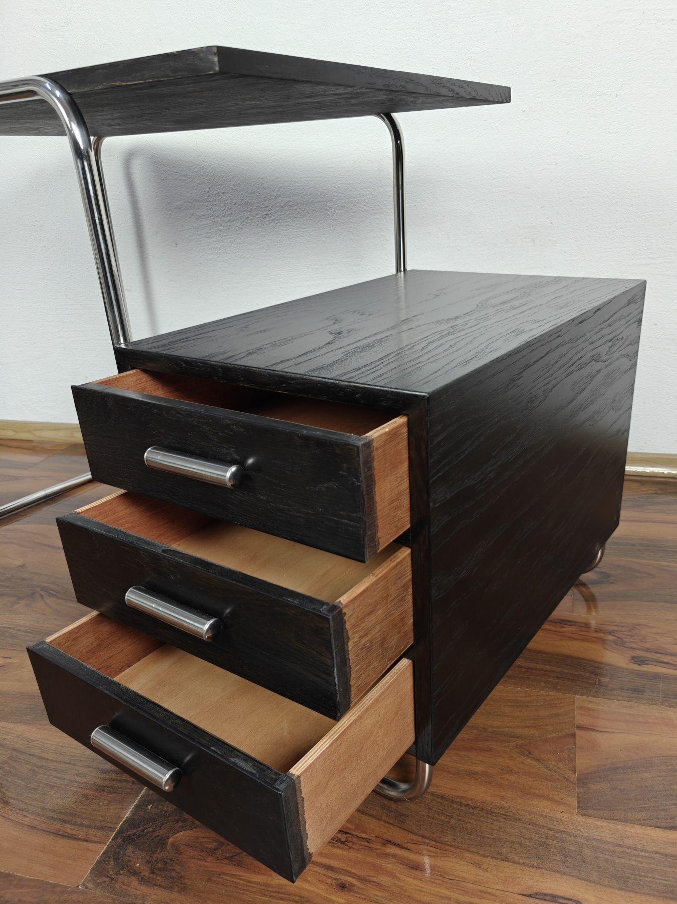Biurko czarne chrom dąb Bauhaus Art Deco