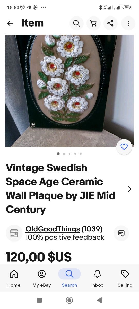 Швеція Вінтаж  велика кераміка картина плакетка панно Jie Gantoftа