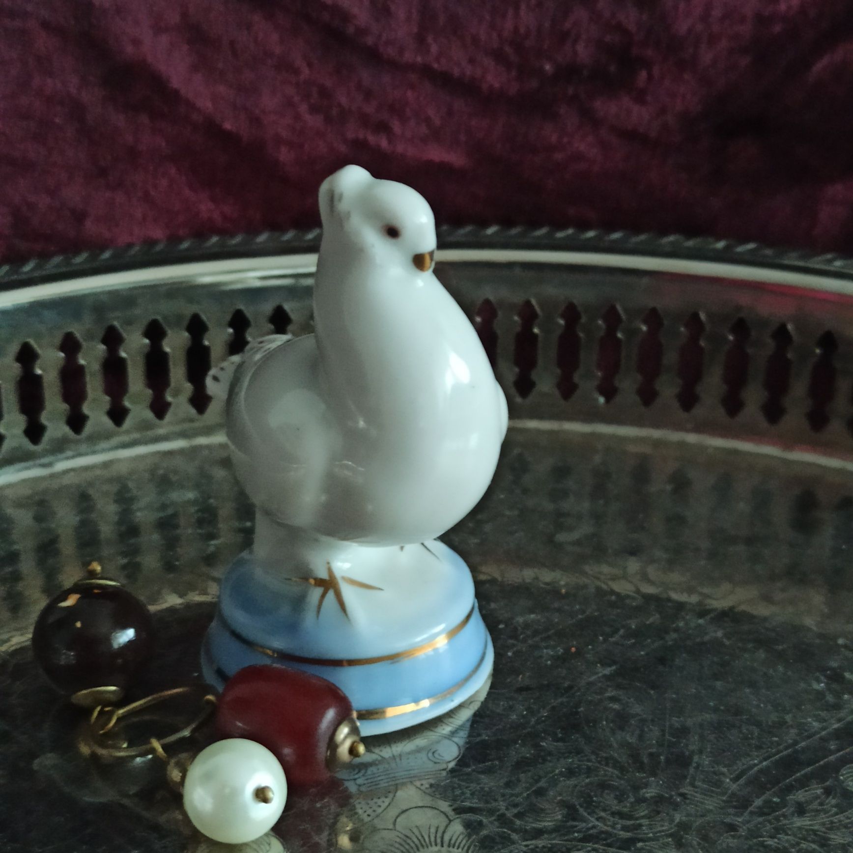 Figurka porcelanowa gołębia Gżel gołąb vintage