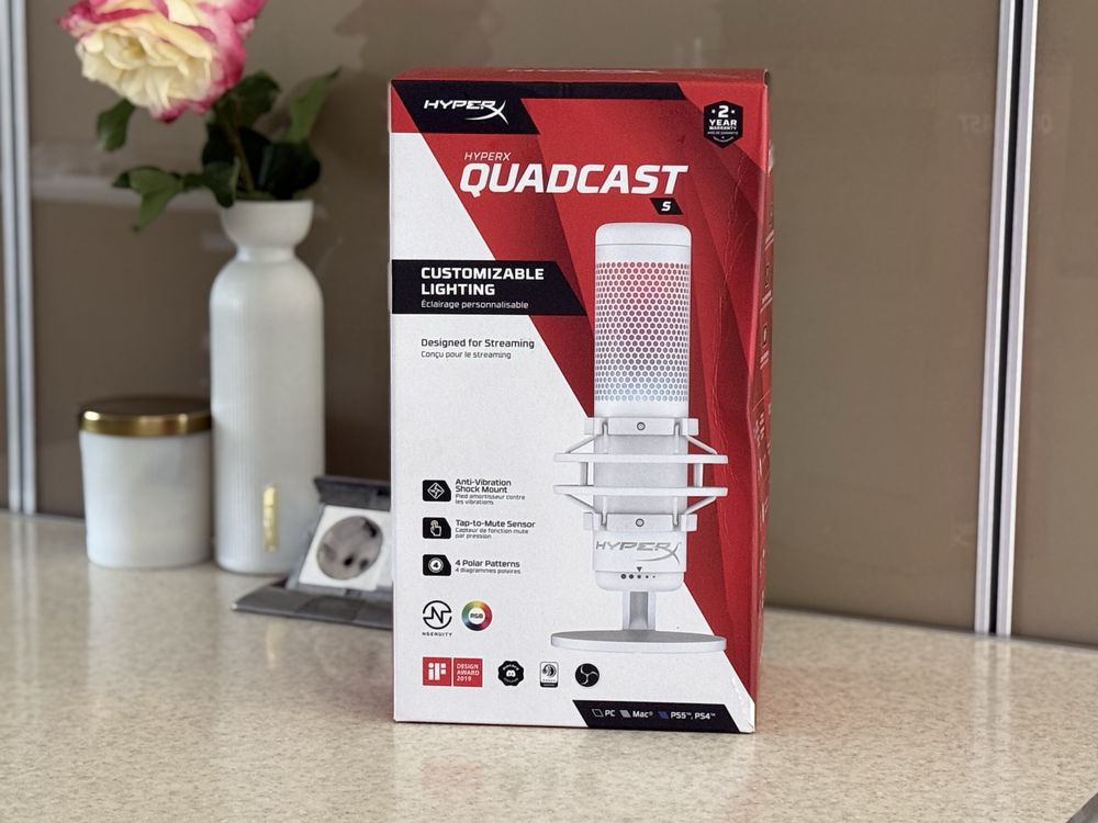 Мікрофон HyperX QuadCast S — Абсолютно новий (білий, оригінал, США)