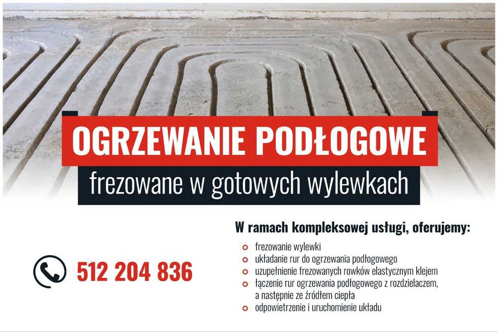 Frezowanie wylewek pod ogrzewanie podłogowe, ogrzewanie podłogowe