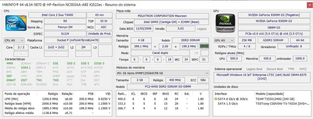 PC HP All In One IQ500| C2D T6400 2.0Ghz| 4Gb | SSD | 22" | Win10 LTSC