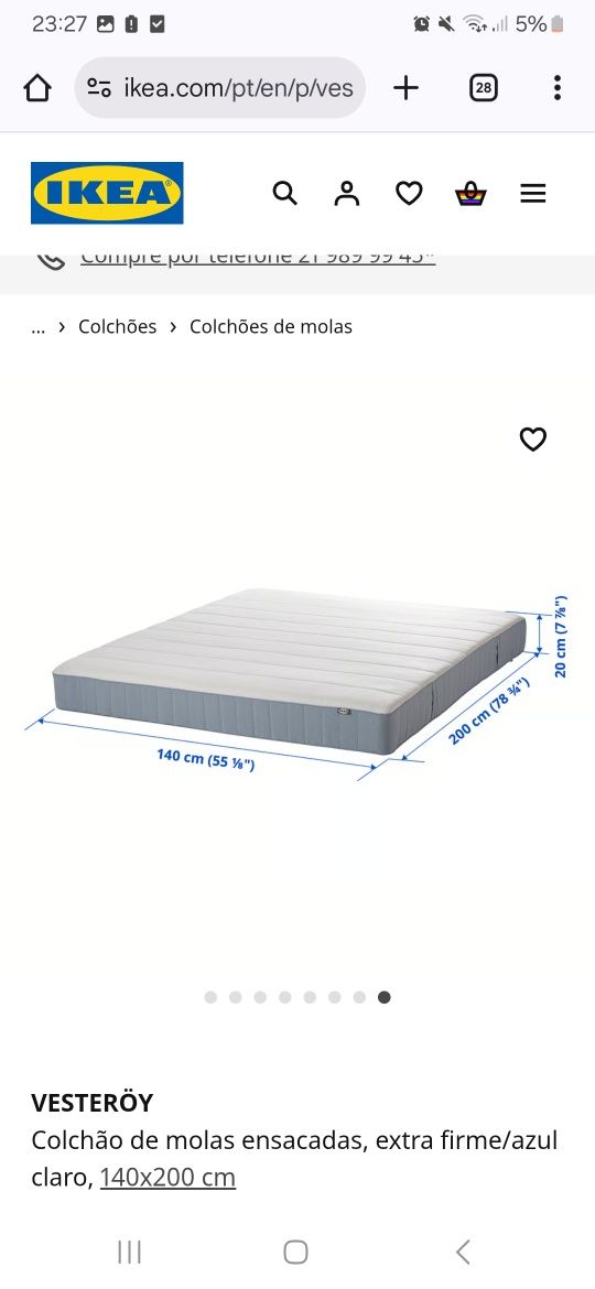 Colchão molas Vesteroy extra firme IKEA 140*200 cm