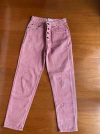 Calças mom jeans rosa pull&bear tamanho 34