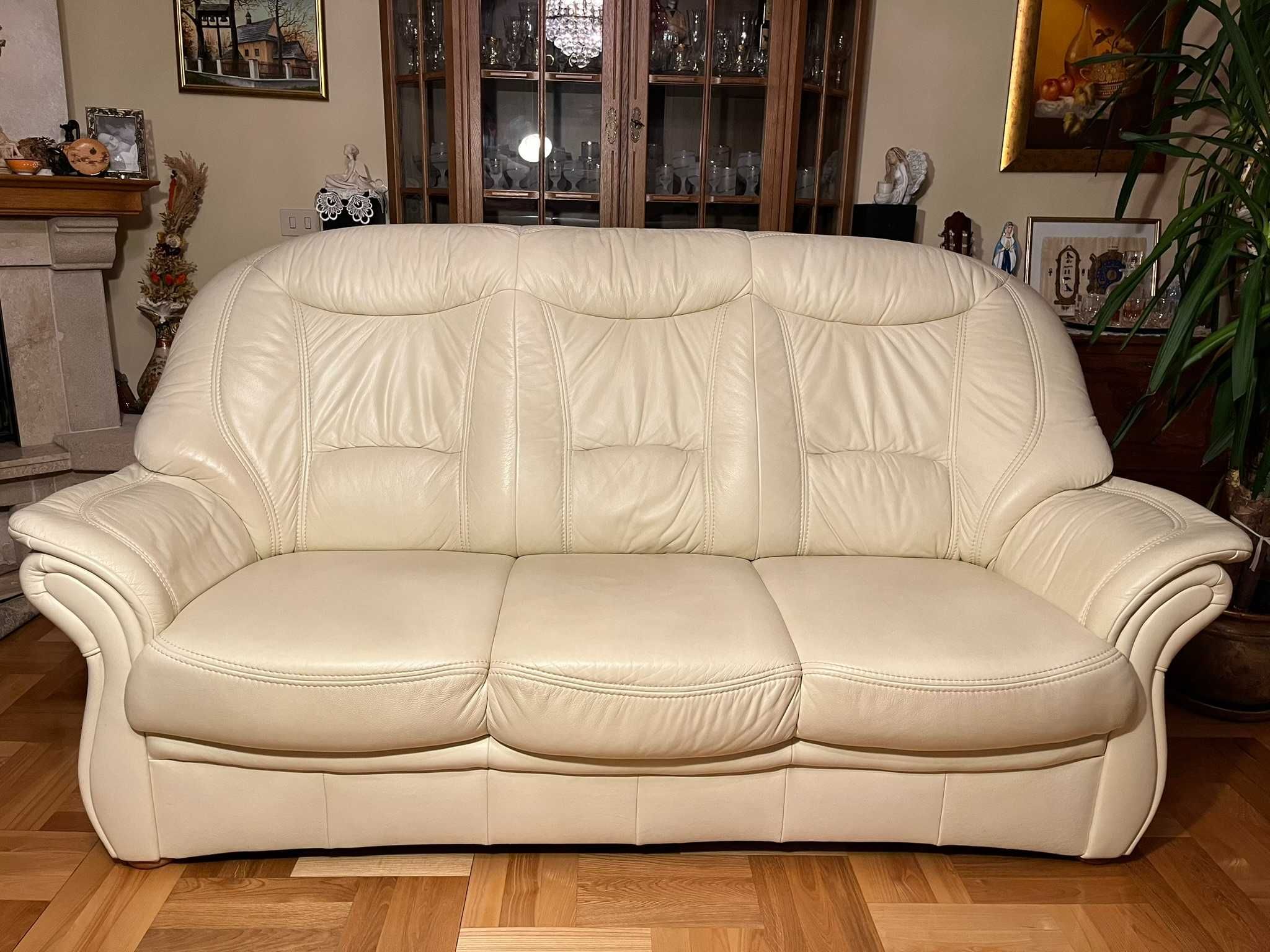 Komplet wypoczynkowy sofa + dwa fotele ze skóry