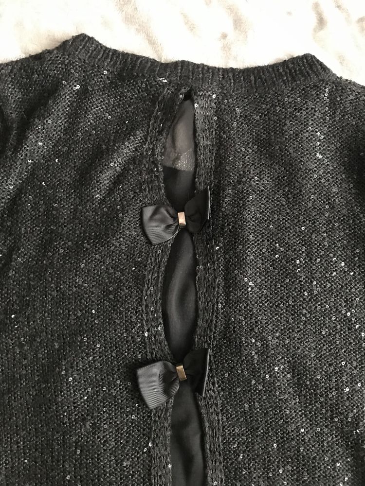Sweter kardigan bluzka cekiny kokardki czarny rozm. 40/42 L/XL #7