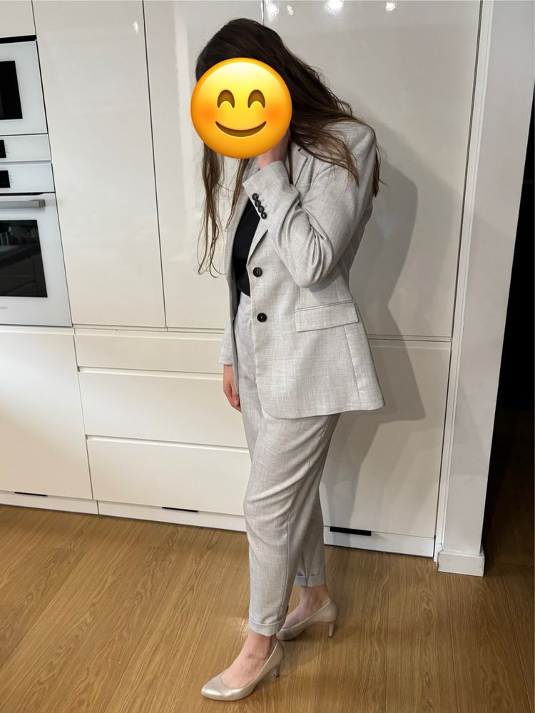 Damski siwy garnitur ZARA M/L chrzciny komunia