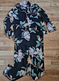 Komplet piżama piżamka dwuczęściowa czarna w kwiaty 100% wiskoza