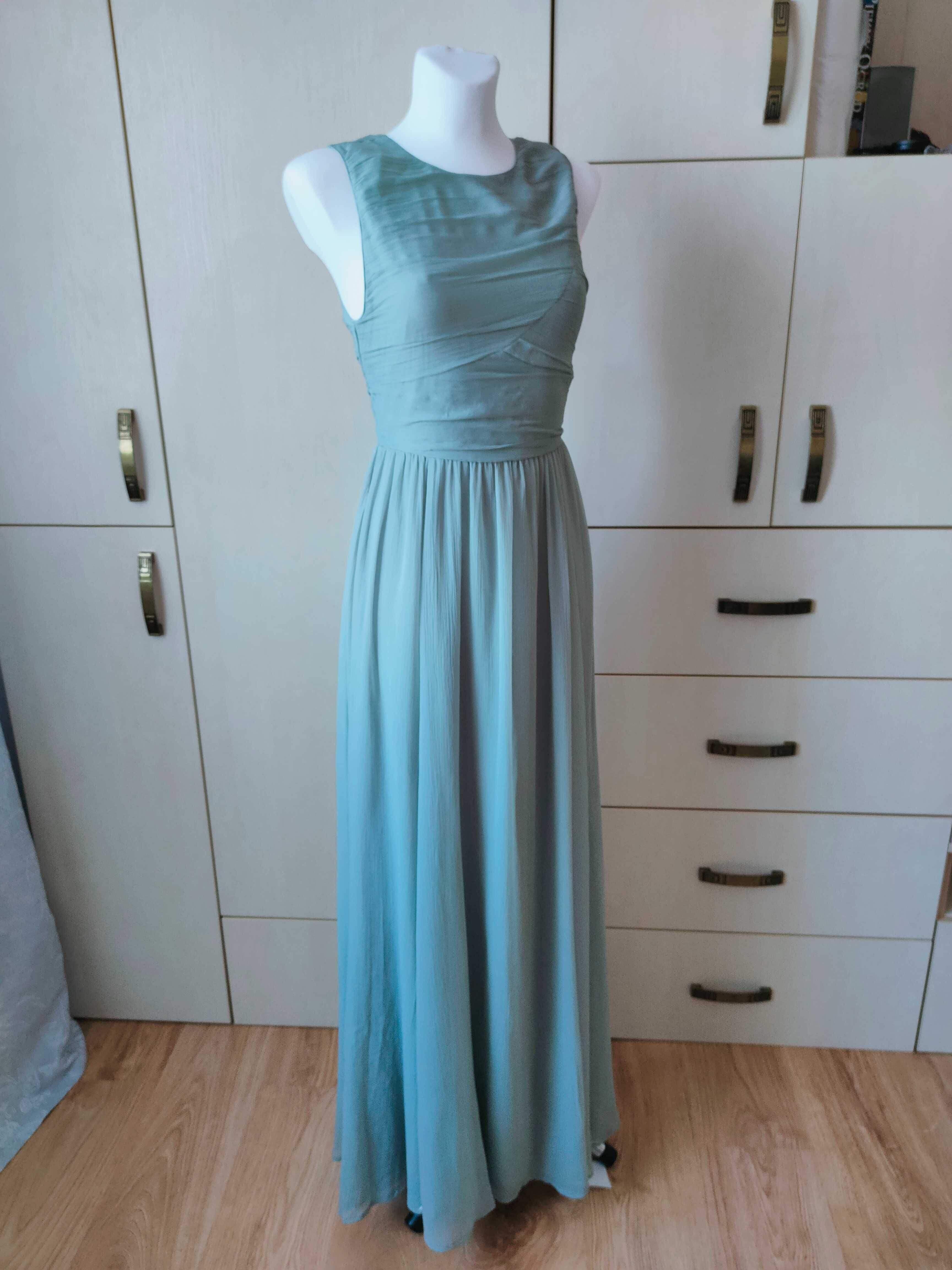 NOWA miętowa szyfonowa sukienka maxi z drapowaniem r. 38 (S) Asos