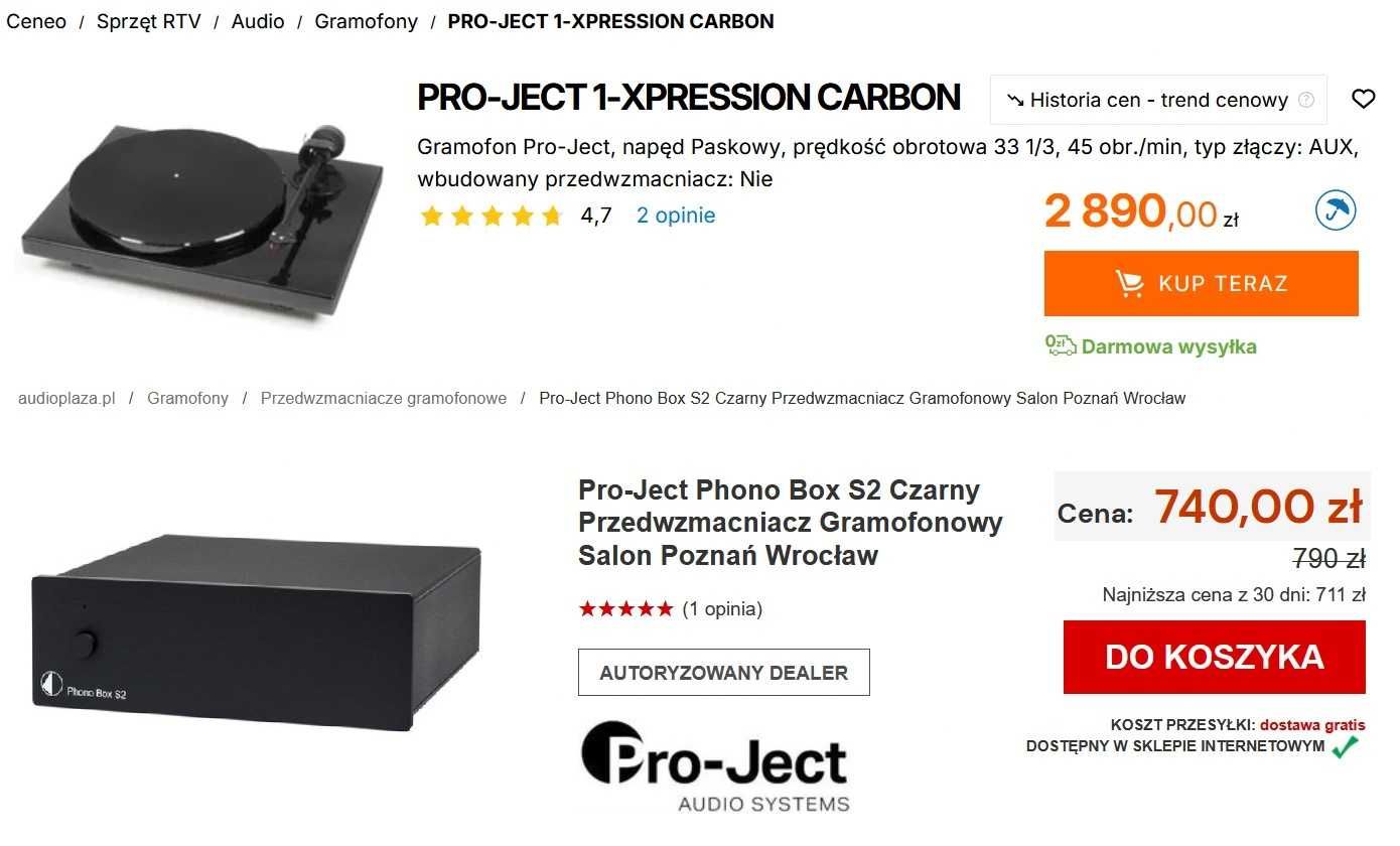 Gramofon Pro-Ject 1 Xpression Carbon + Wzmak Pro-Ject Phono Box S2 !!
