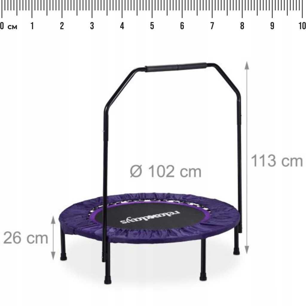 Relaxdays Trampolina fitness składana z uchwytem okrągła do 120 kg
