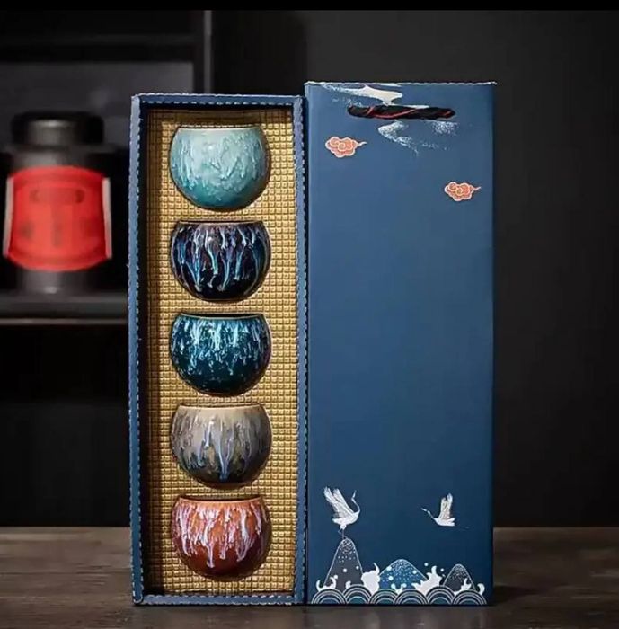 Набір керамічних піал для чаю (5 шт), для чайної церемонії. Сервіз.