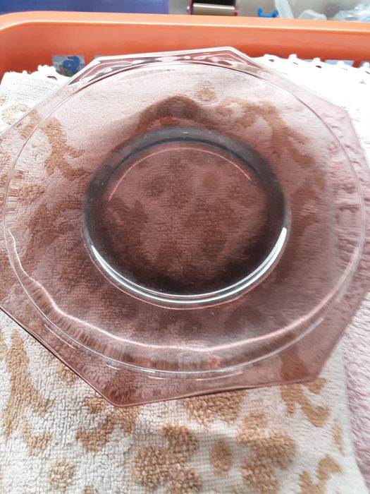 8 pratos em pirex francês  octogonal  roxo sobremesa