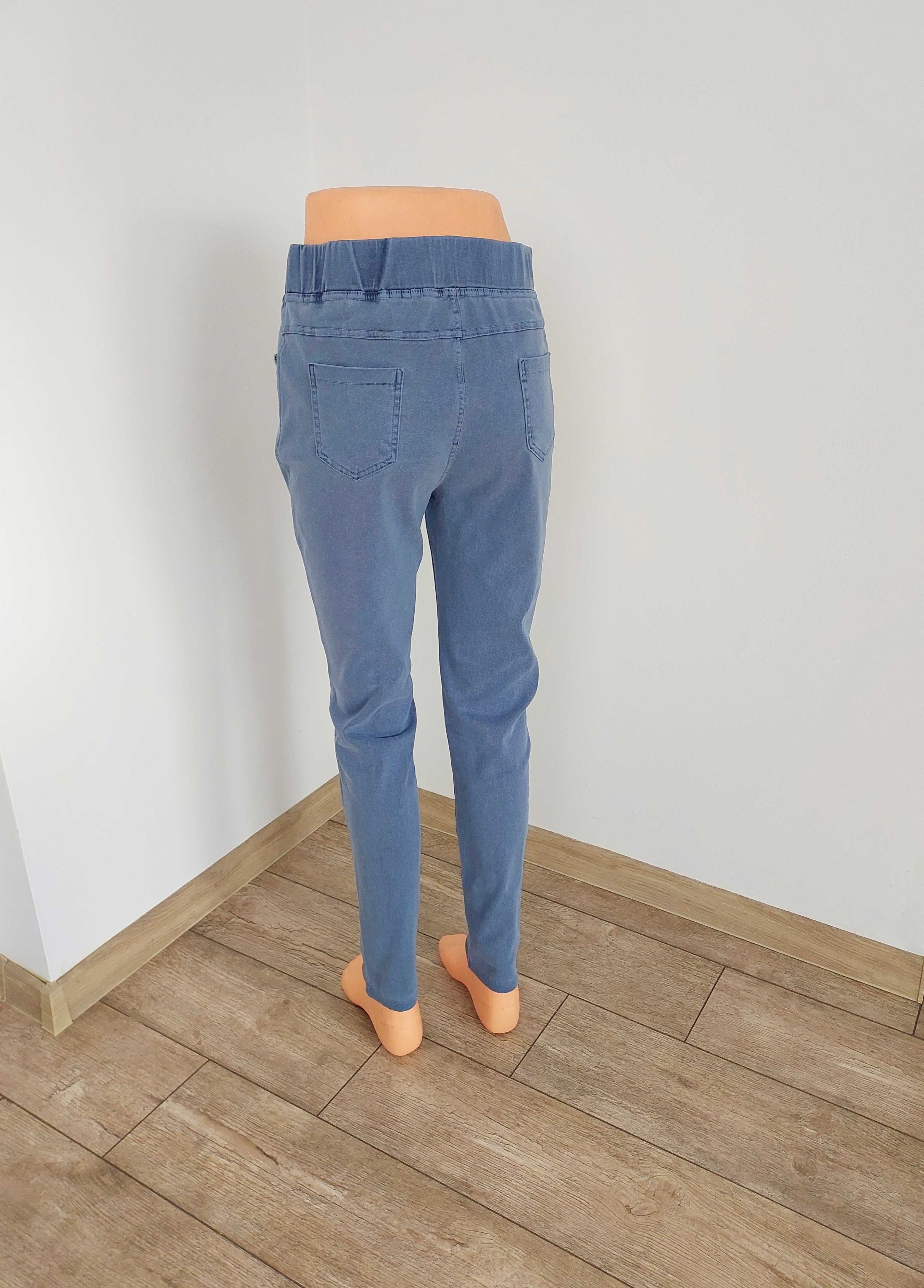 Spodnie Na Gumce Miękki Jeans Z Kieszeniami Niebieskie 6xl 52