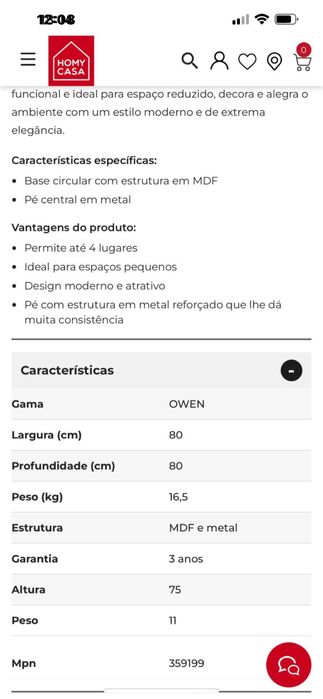 Mesa de jantar + 4 cadeiras