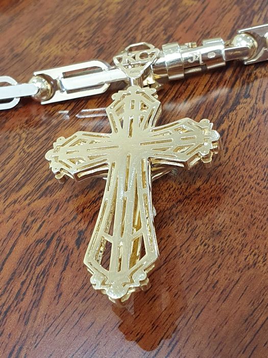 Złoty Łańcuch-128gr+KRZYŻ Z DIAMENTAMI-158 szt. - 0,80 ct.- próba 585.