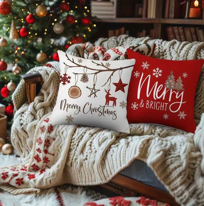 Świąteczne poszewki na poduszki, 45x45cm, Różne wzory, Szybka Wysyłka!