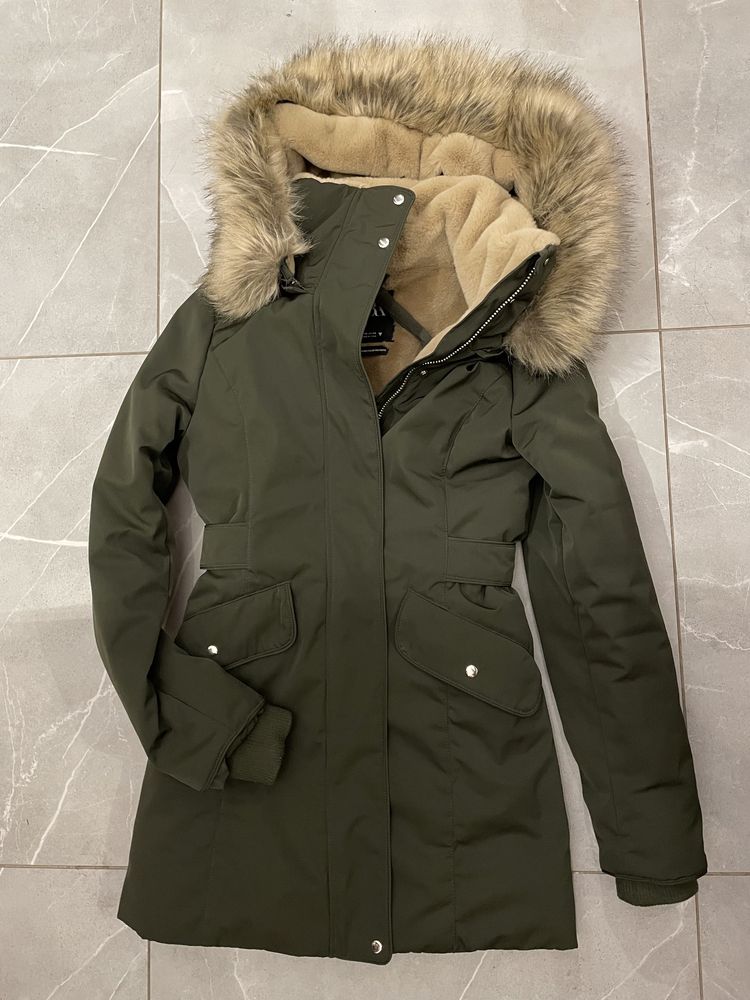 Zara kurtka zimowa parka miś futerko M 38 khaki płaszcz