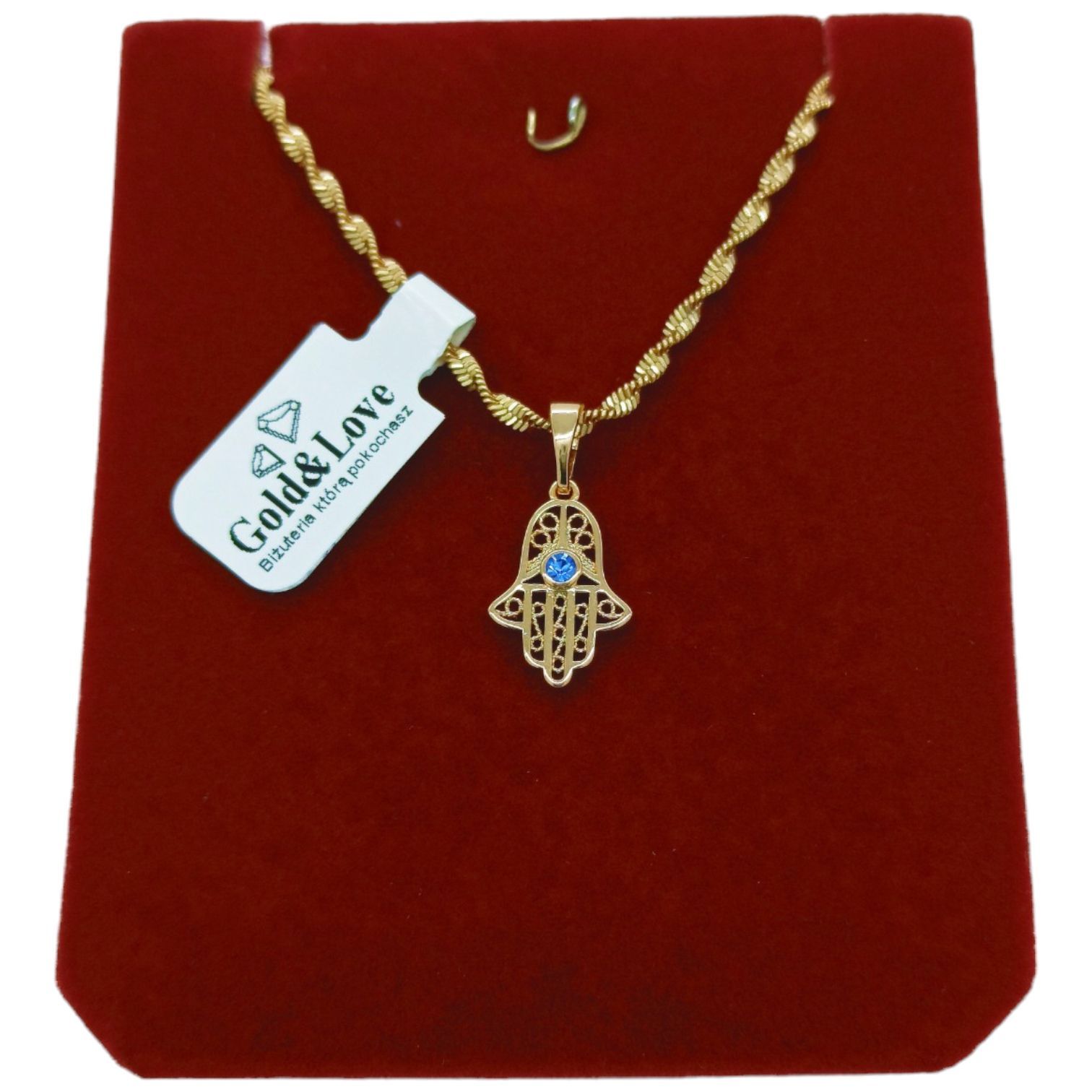 Złoty Naszyjnik 50 Cm Ręka Fatimy Amulet Granatowe Oczko Dla Mamy N532
