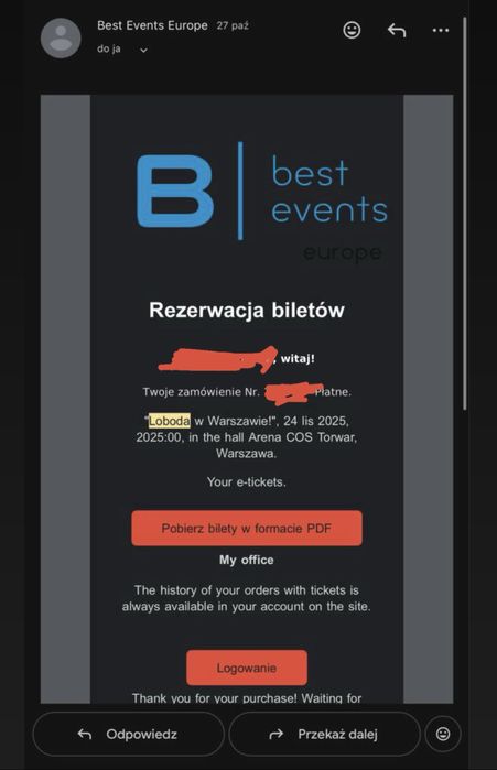 Білет на концерт Лобода Варшава 24.11