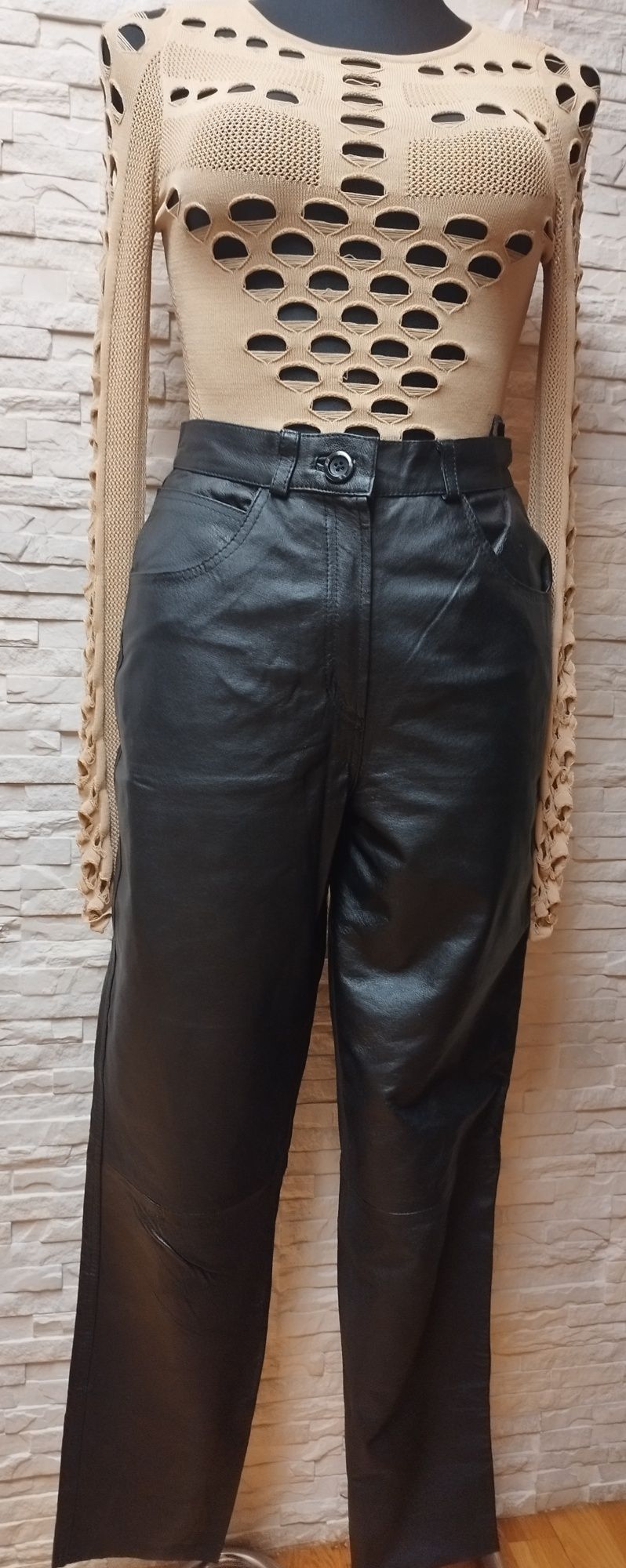 ?Spodnie skórzane, skóra naturalna, wysoki stan 36/38 S/M,mom fit