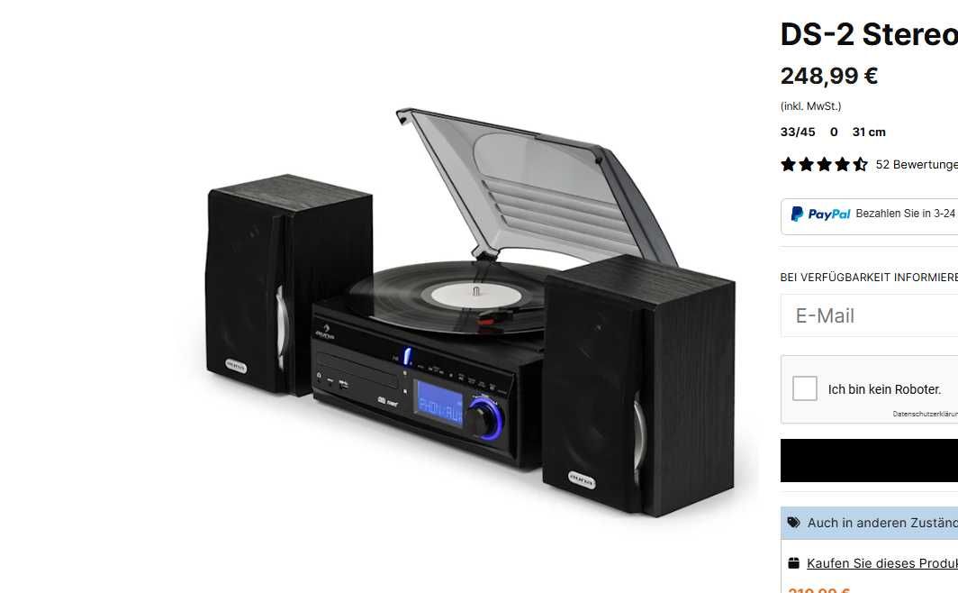 Програвач вінілових пластинок USB FM CD Auna DS-2