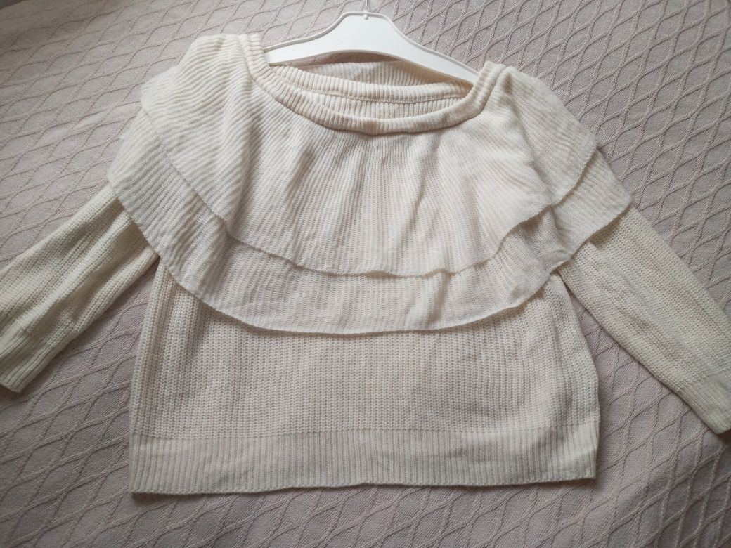 Miękki śmietankowy sweter SHEIN 2XL z falbankami