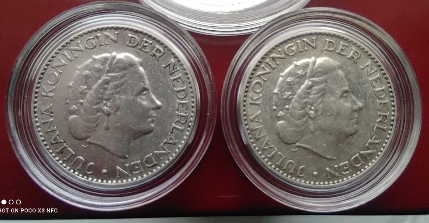 Monety srebrne zestaw Holandia 10 guldenów i 1 gulden proof srebro ag