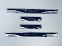 Накладки на пороги (нерж.+карбон) Ford Focus TAN24