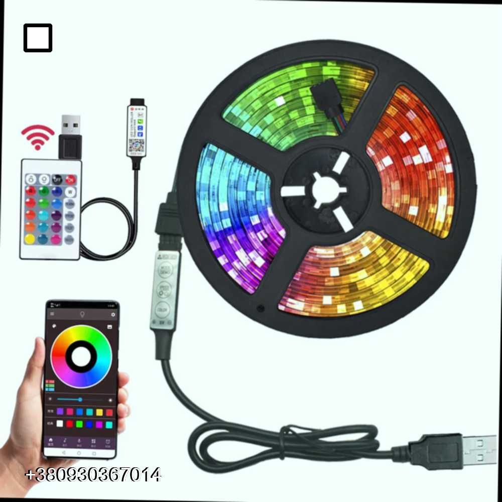 RGB лента USB 5м LED подсветка пульт + блютуз Bluetooth 2835