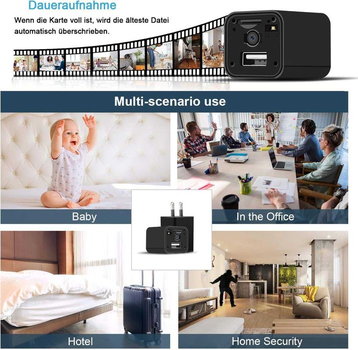 Jiyibidi 1080P mini kamera do monitoringu, niania, ładowarka USB
