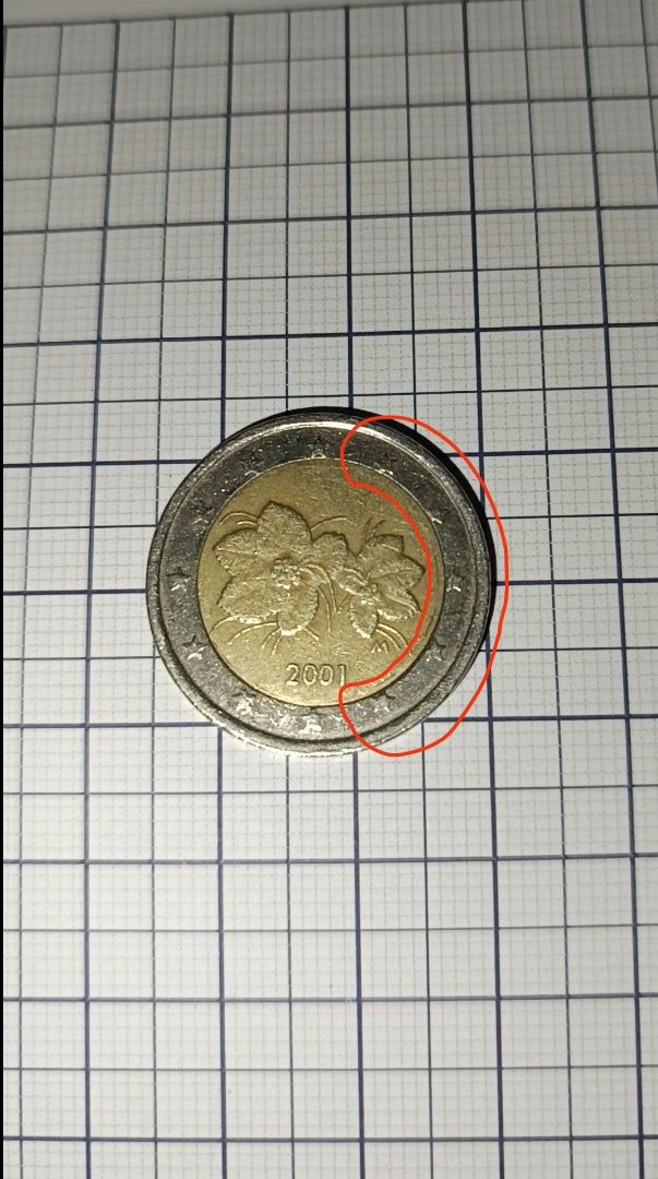 Moeda 2€ Finlândia 2001 com defeito na cunhagem