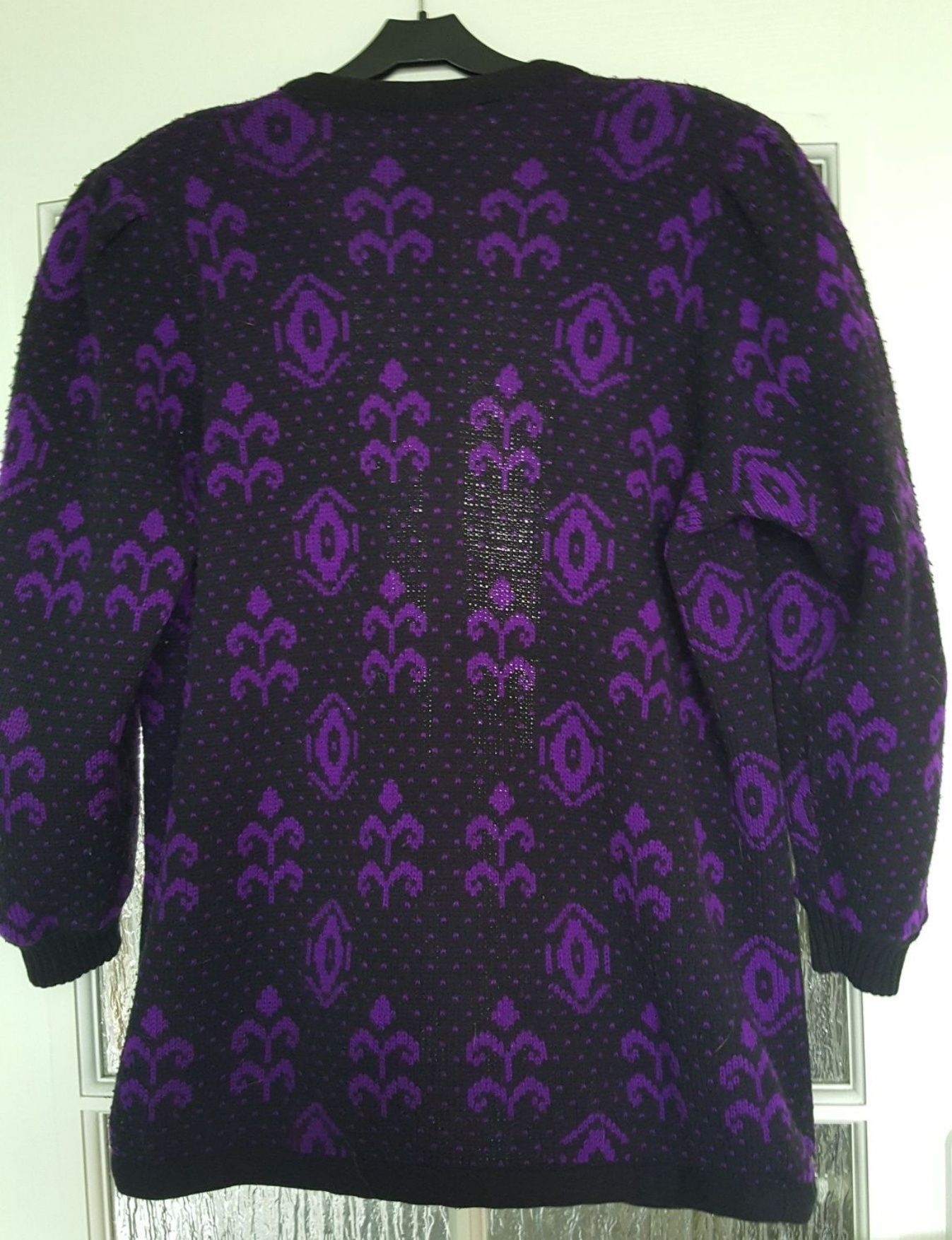 KARDIGAN, sweter czarno - fioletowy,  DUŻY rozmiar, vintage