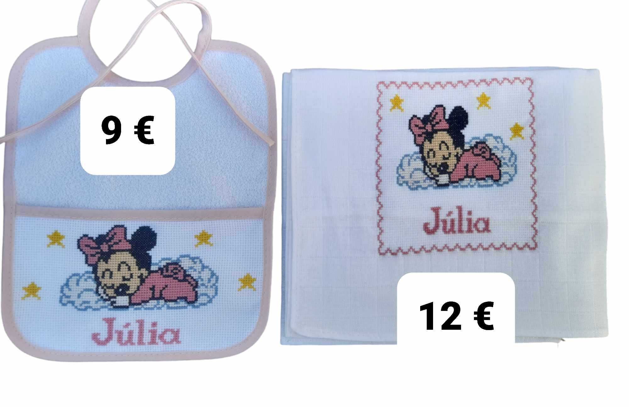Conjunto de fralda + babete bordados à mão