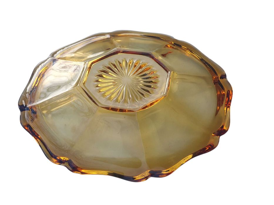 Stara szklana patera talerz misa ozdobna w kolorze miodowym lata 30