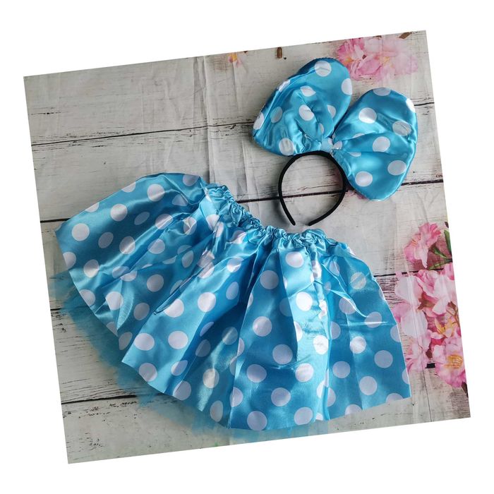 Nowy Strój przebranie Myszka Minnie spódnica Opaska kostium niebieski