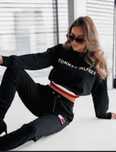 Nowy damski dres t.h.s m l metki czarny spodnie bluza logo bawełna