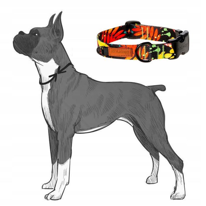 mocna obroża dla psa amstaffa stafika pitbulla m/l 25mm czarna liście